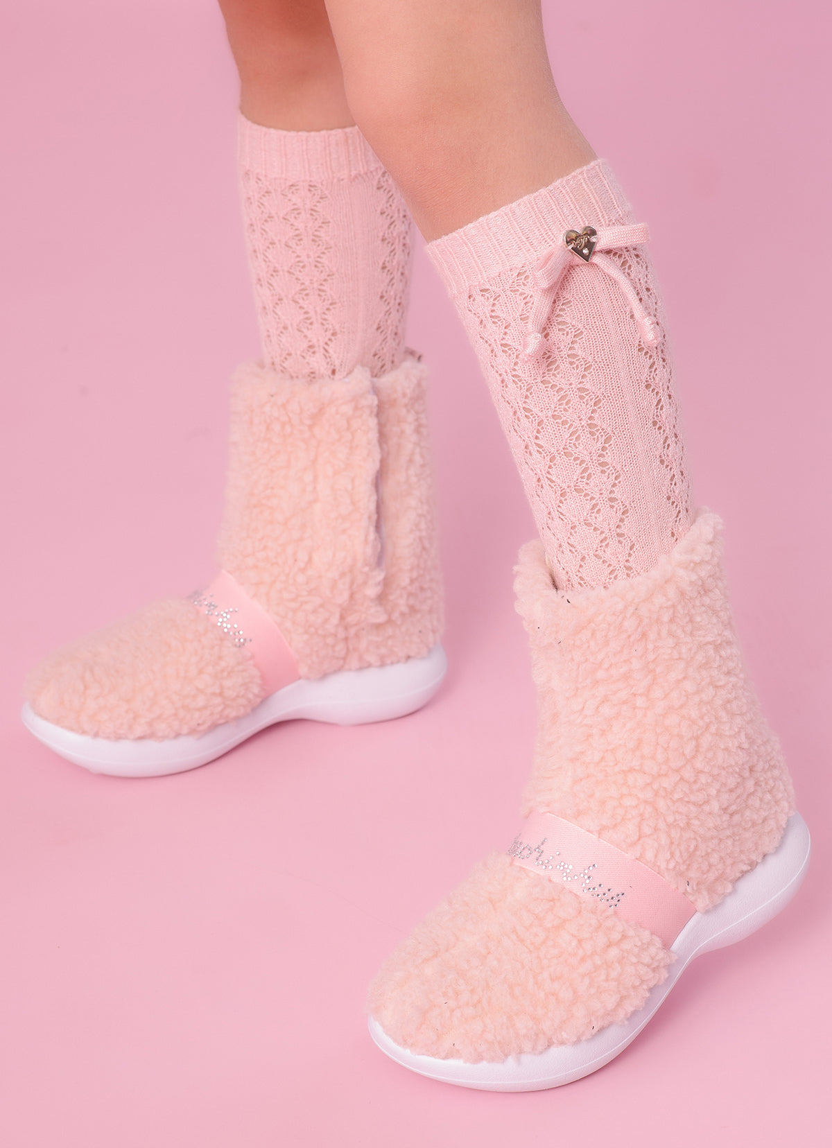 Meia Tricot Ponto Rendado Lacinhos