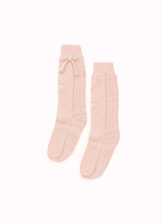 Meia Tricot Ponto Rendado Lacinhos
