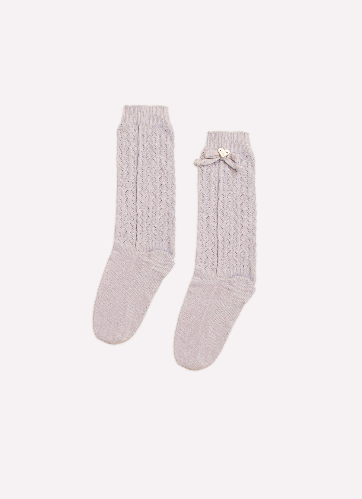 Meia Tricot Ponto Rendado Lacinhos