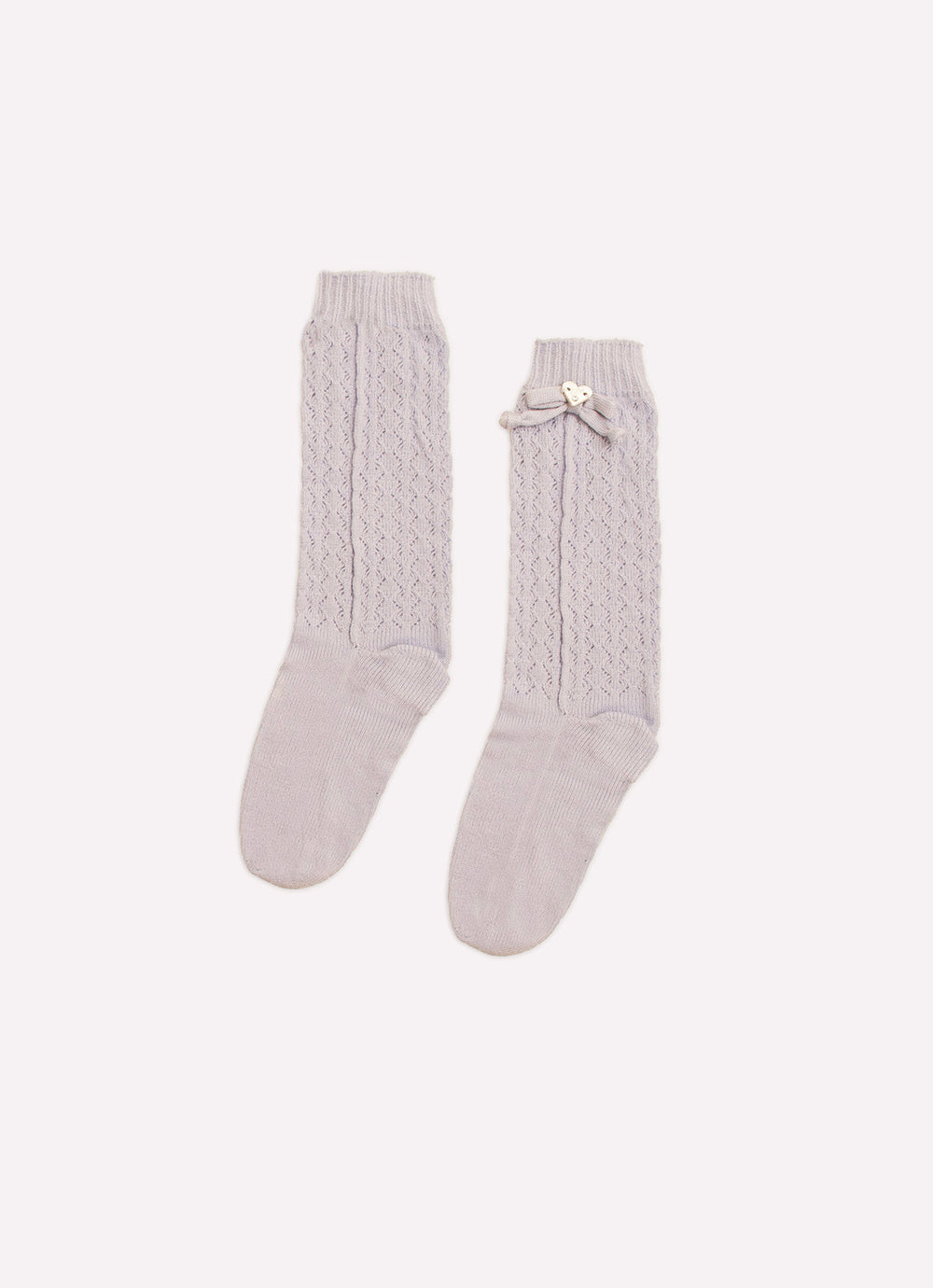 Meia Tricot Ponto Rendado Lacinhos