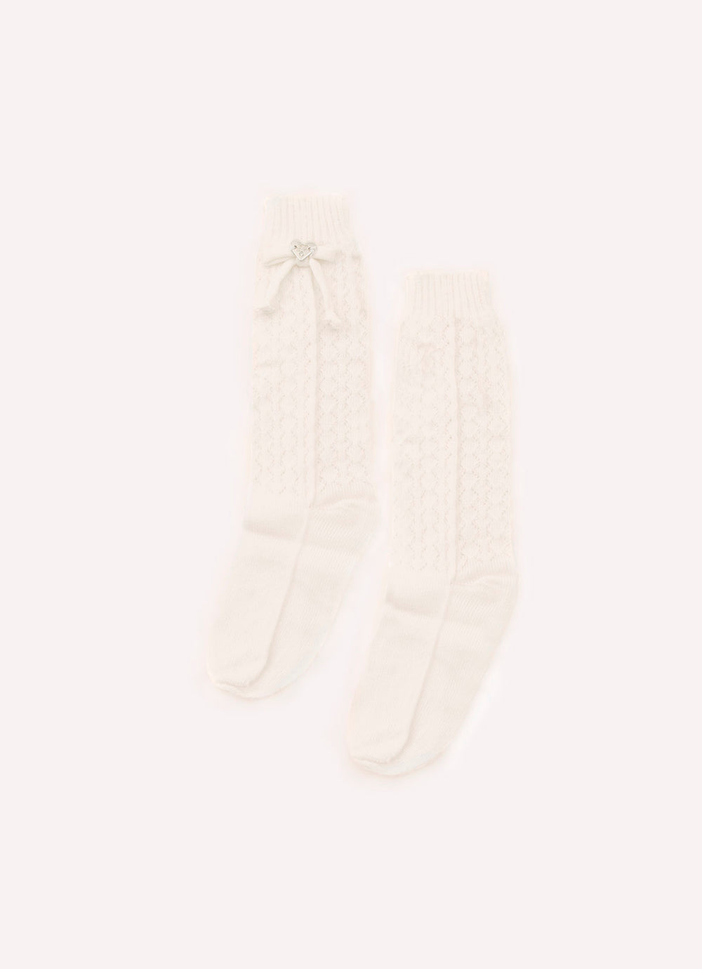 Meia Tricot Ponto Rendado Lacinhos