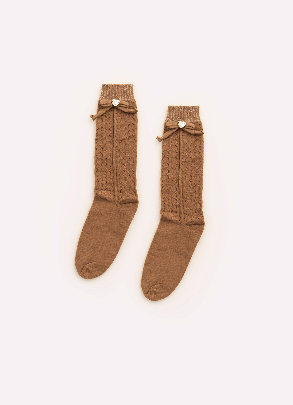 Meia Tricot Ponto Rendado Lacinhos