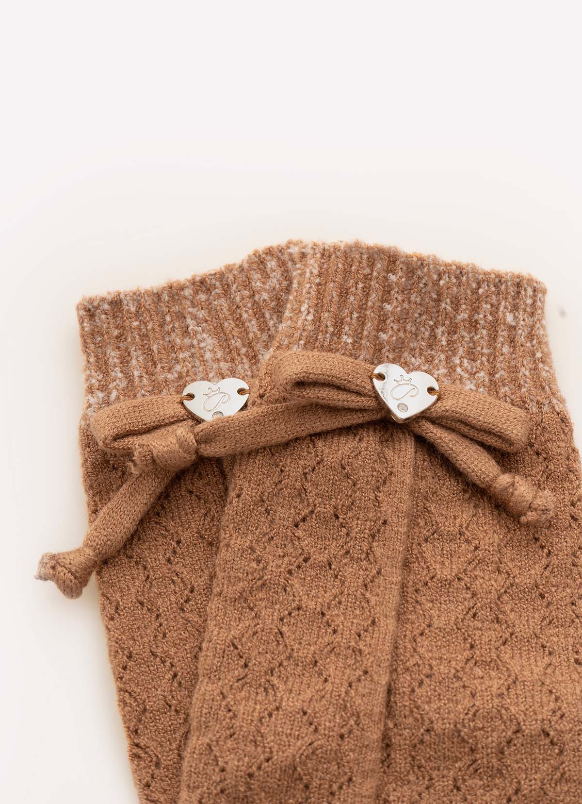 Meia Tricot Ponto Rendado Lacinhos
