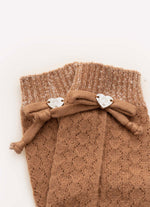 Meia Tricot Ponto Rendado Lacinhos