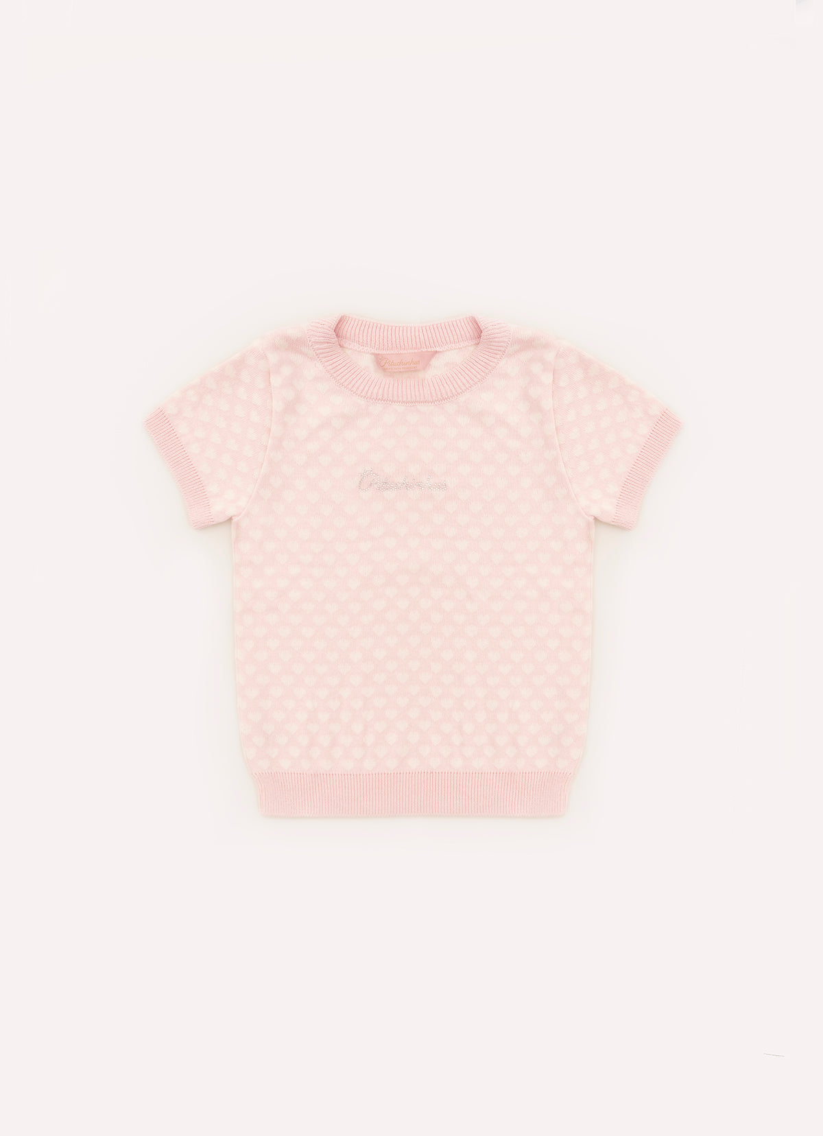 Blusa Tricot Manga Curta Mini Corações