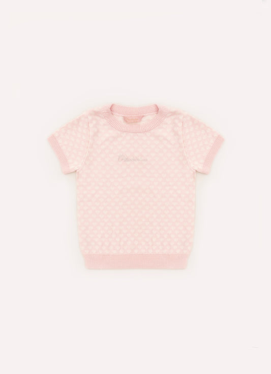 Blusa Tricot Manga Curta Mini Corações
