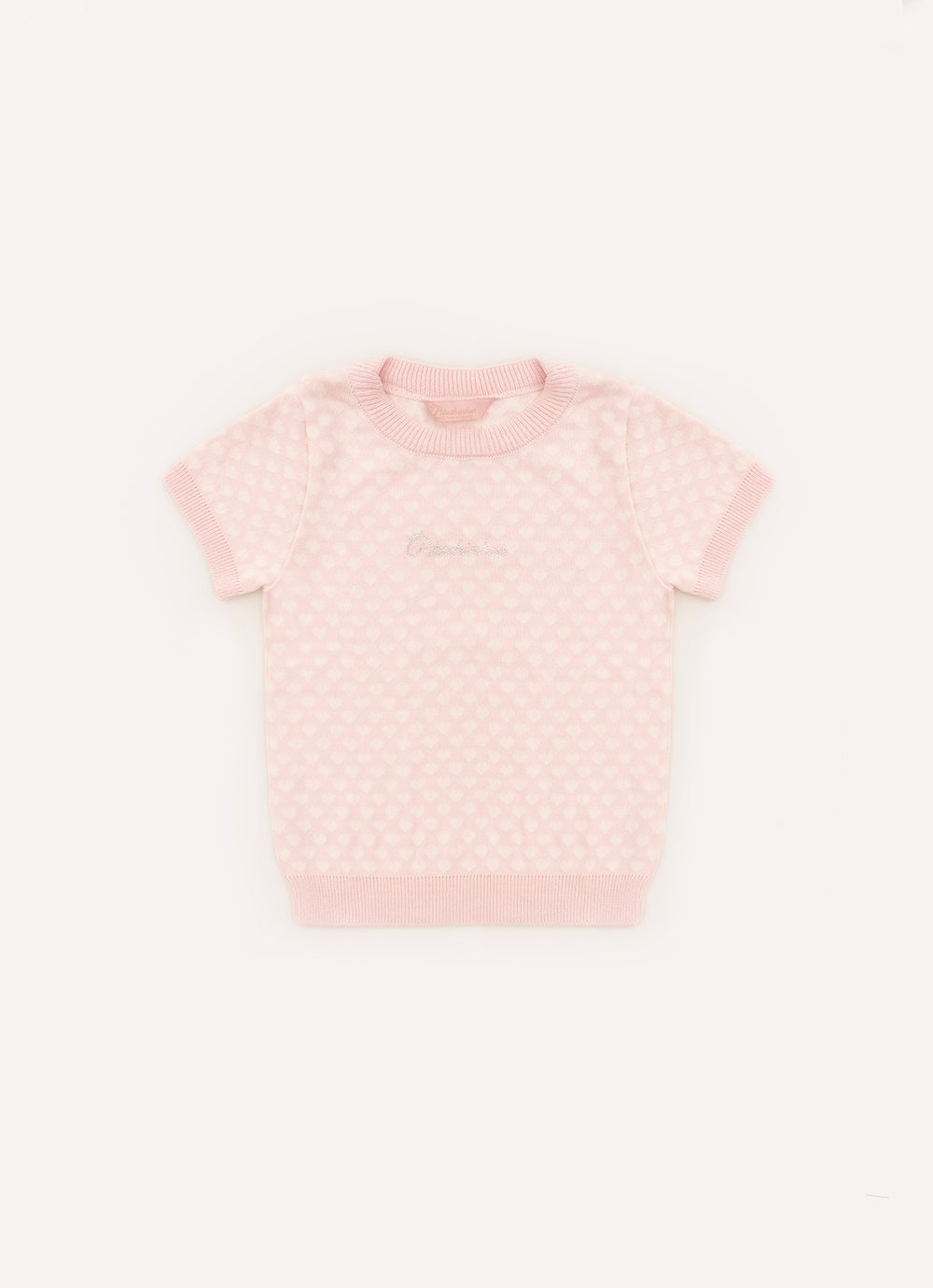 Blusa Tricot Manga Curta Mini Corações