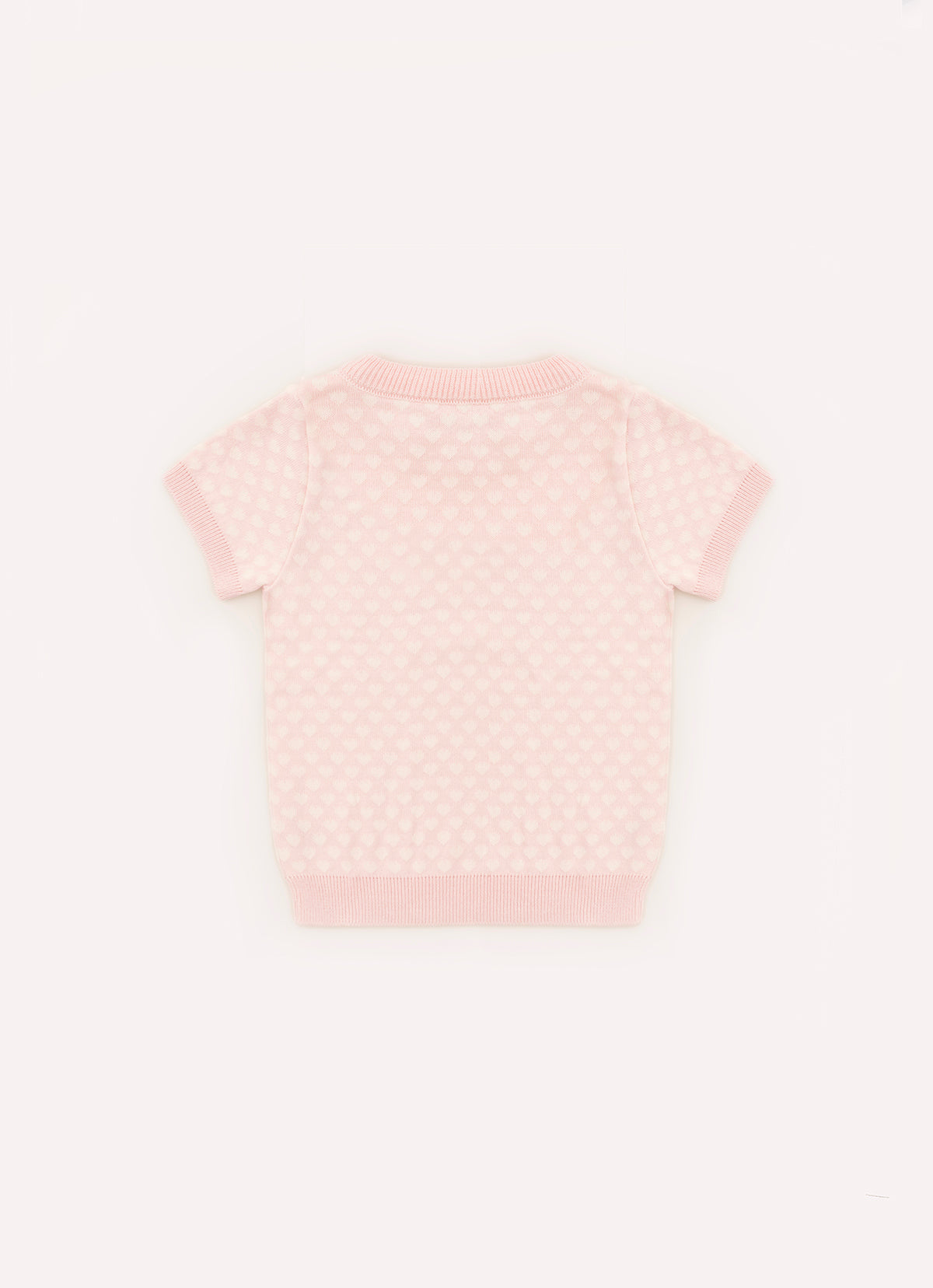 Blusa Tricot Manga Curta Mini Corações