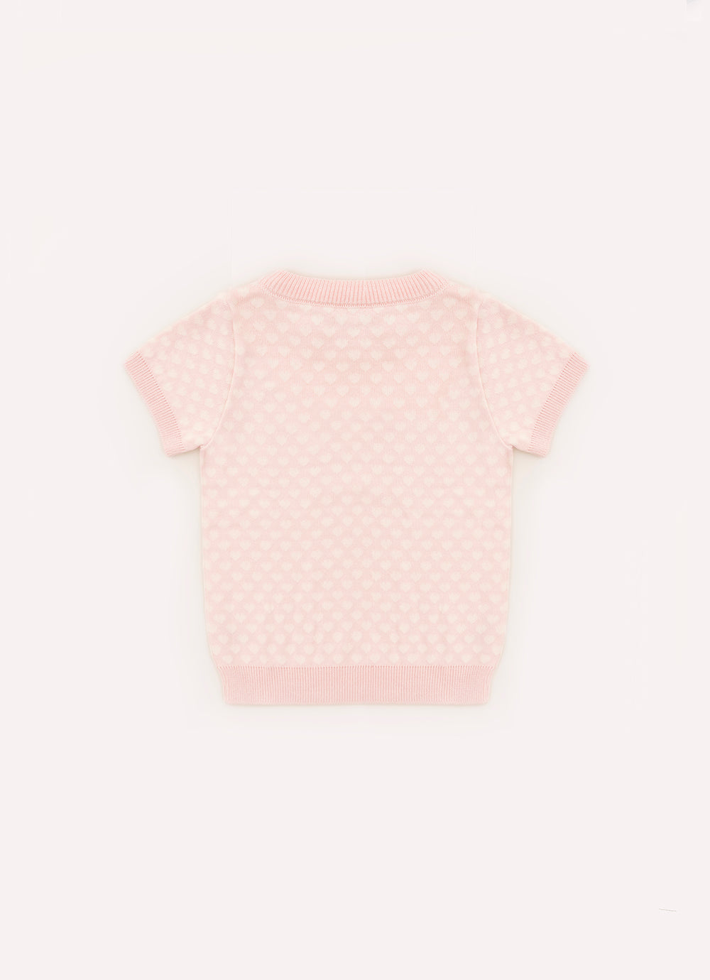 Blusa Tricot Manga Curta Mini Corações