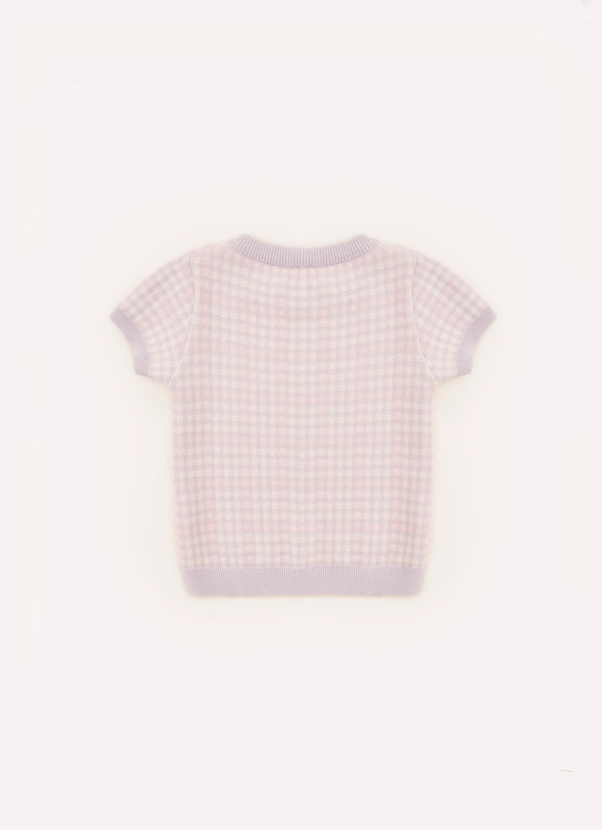 Blusa Tricot Xadrez Unicórnio Cristais Manga Curta