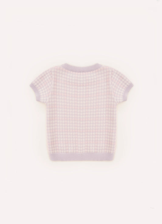 Blusa Tricot Xadrez Unicórnio Cristais Manga Curta