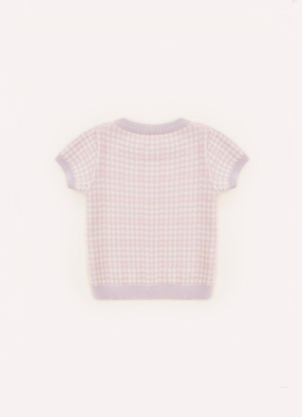 Blusa Tricot Xadrez Unicórnio Cristais Manga Curta