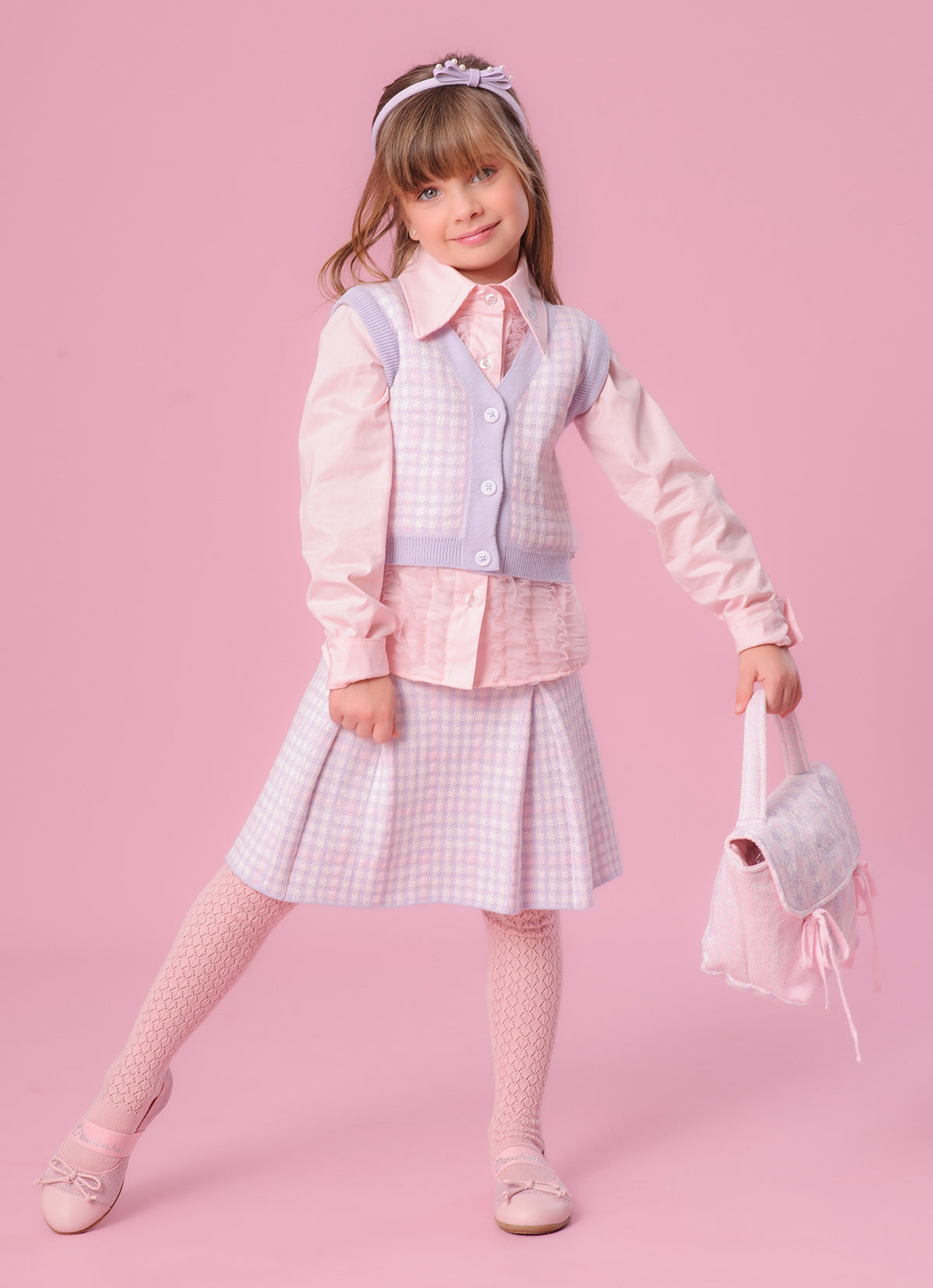 Saia Tricot Xadrez com Pregas