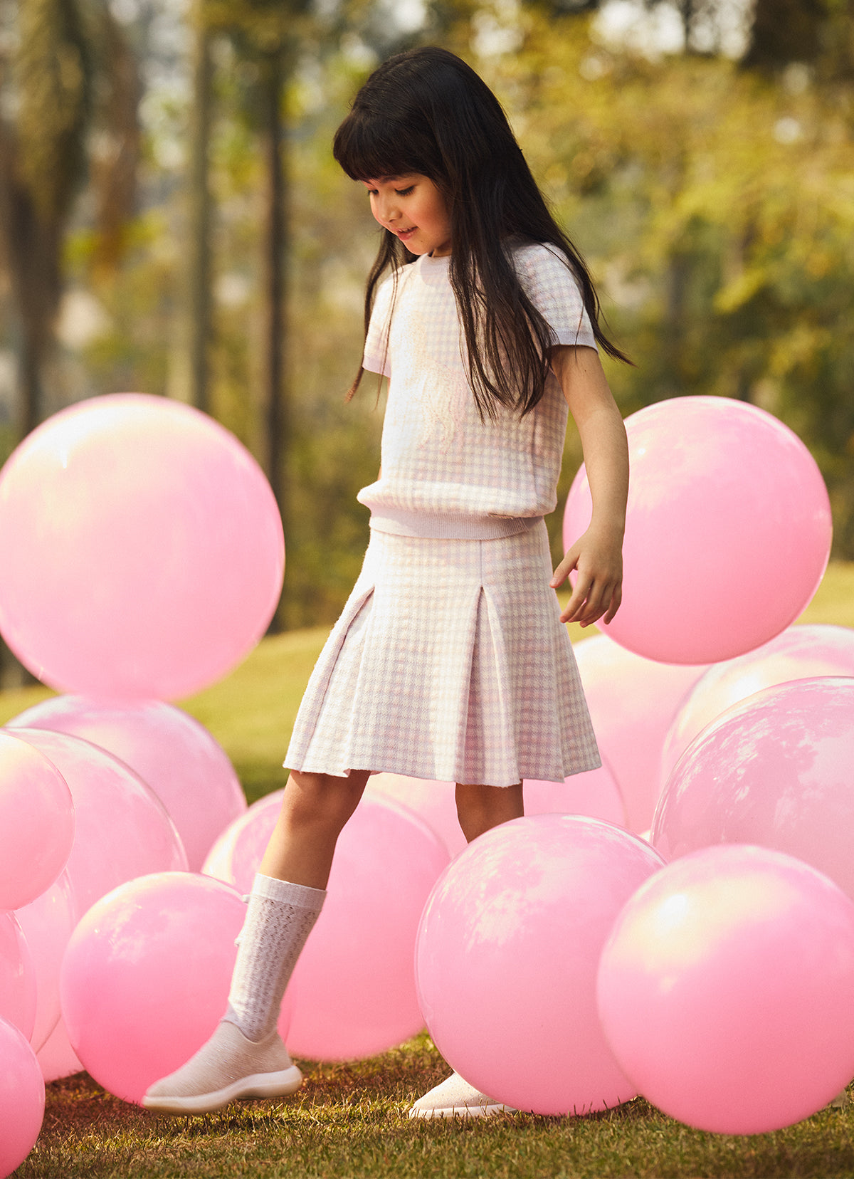 Saia Tricot Xadrez com Pregas