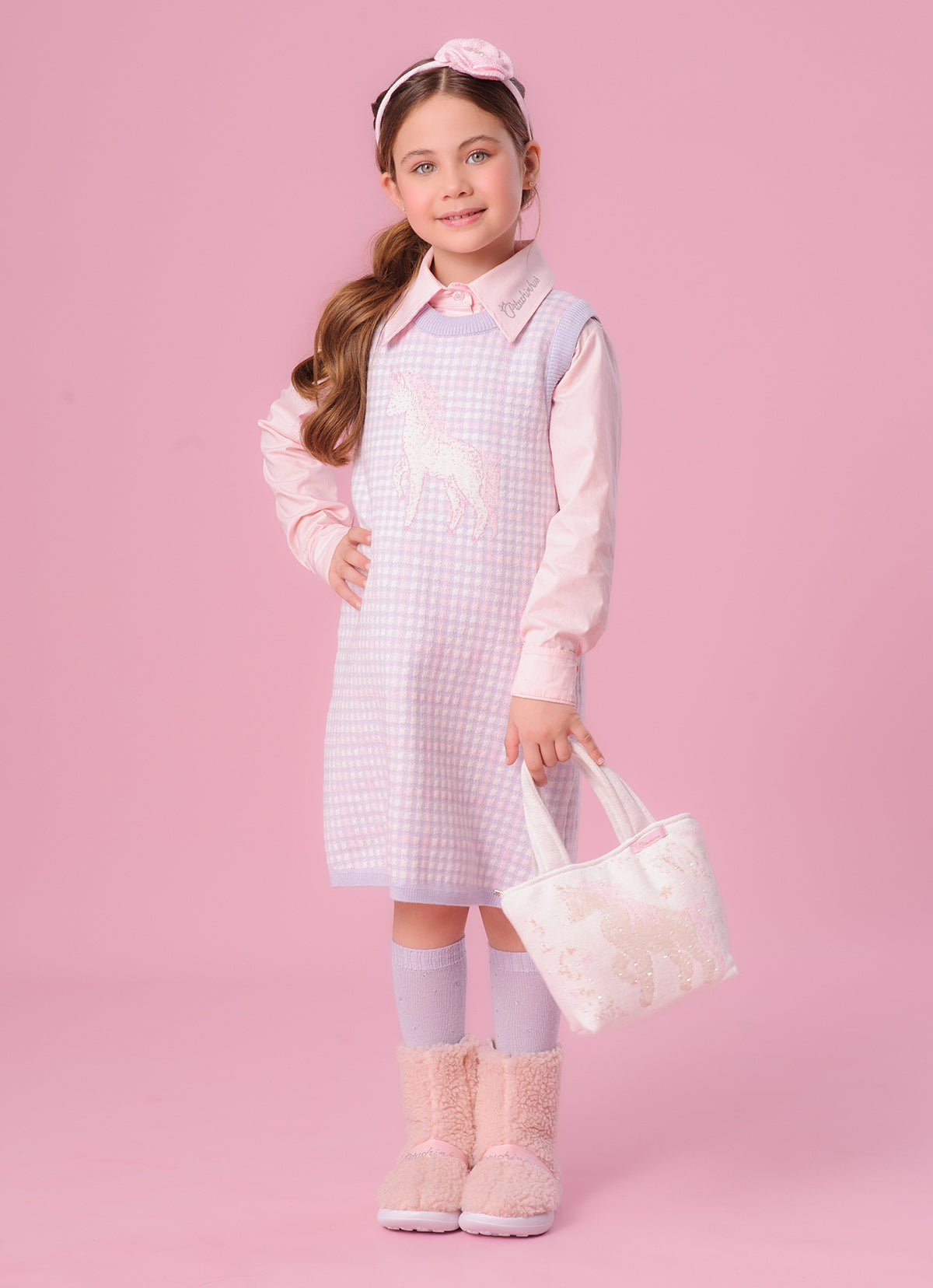 Vestido Tricot Xadrez Unicórnio Cristal