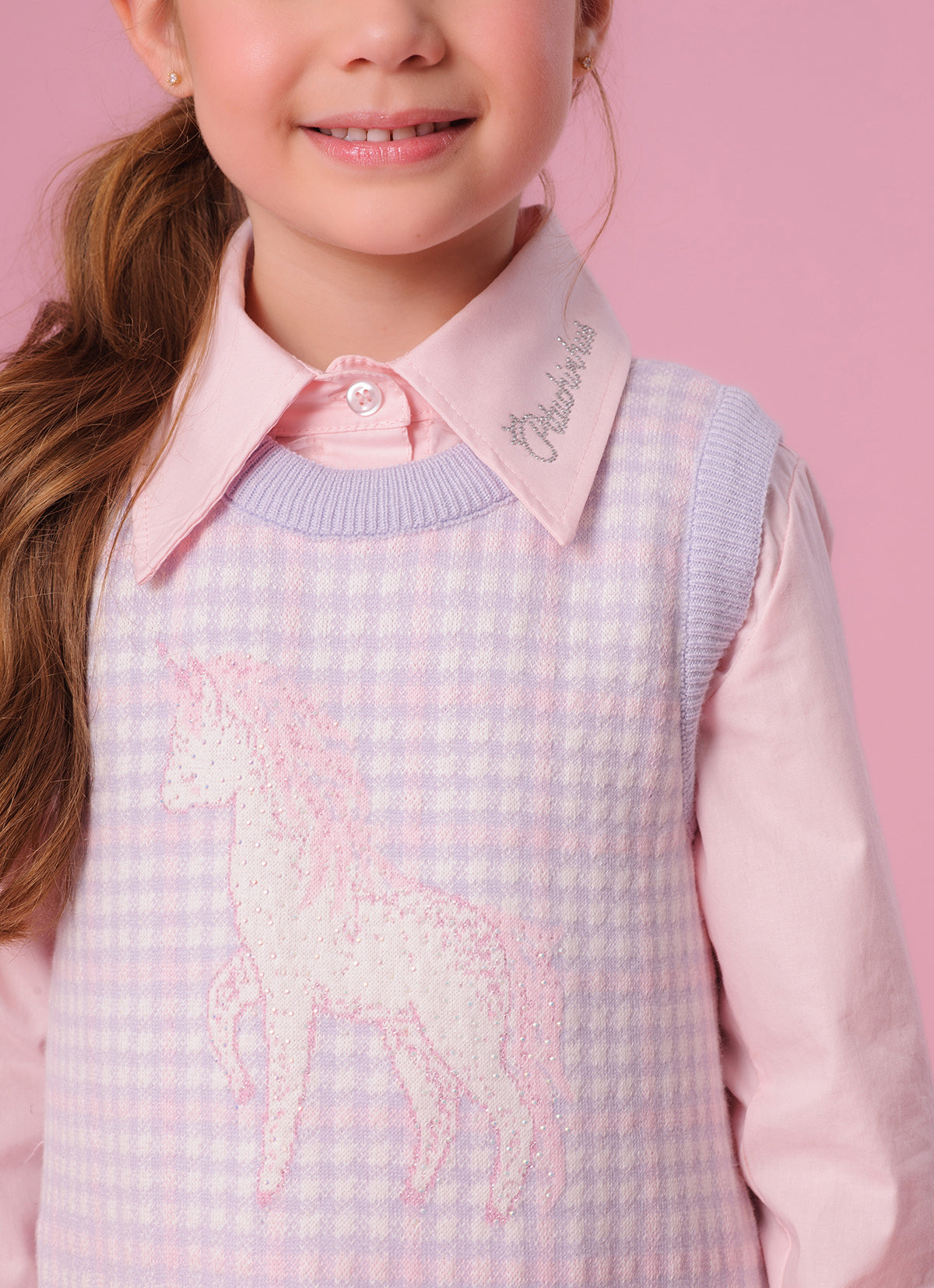 Vestido Tricot Xadrez Unicórnio Cristal