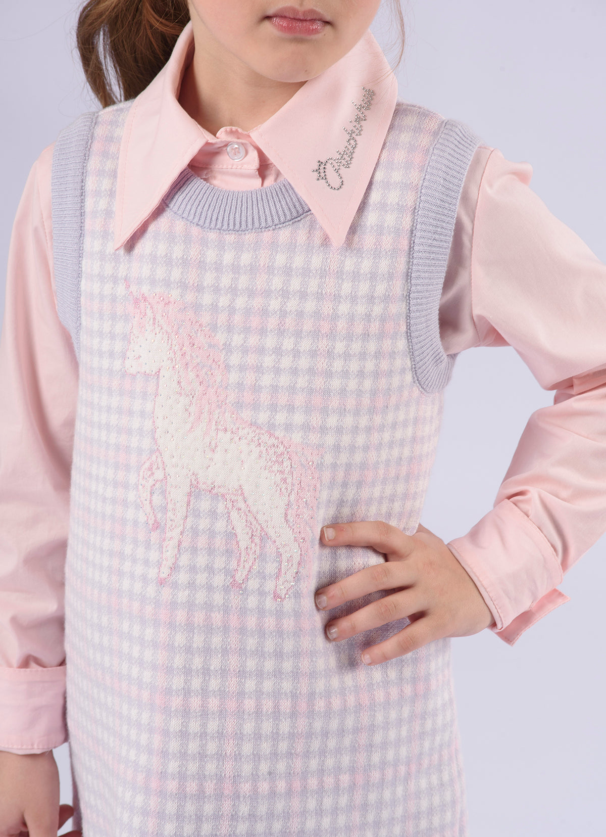 Vestido Tricot Xadrez Unicórnio Cristal