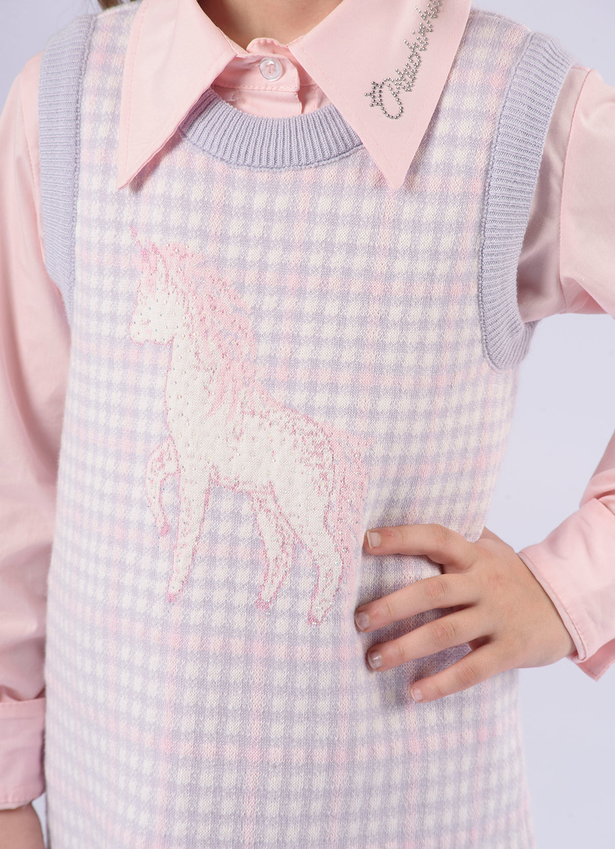 Vestido Tricot Xadrez Unicórnio Cristal