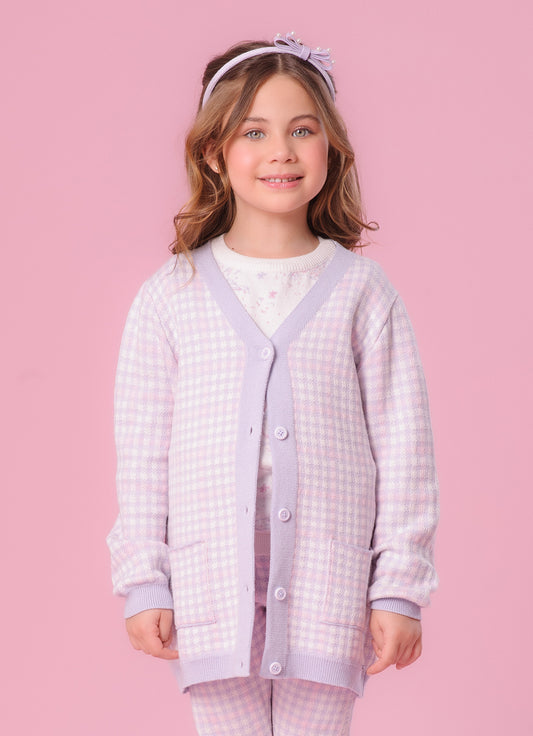 Maxi Casaco Tricot Xadrez Unicórnio Cristal