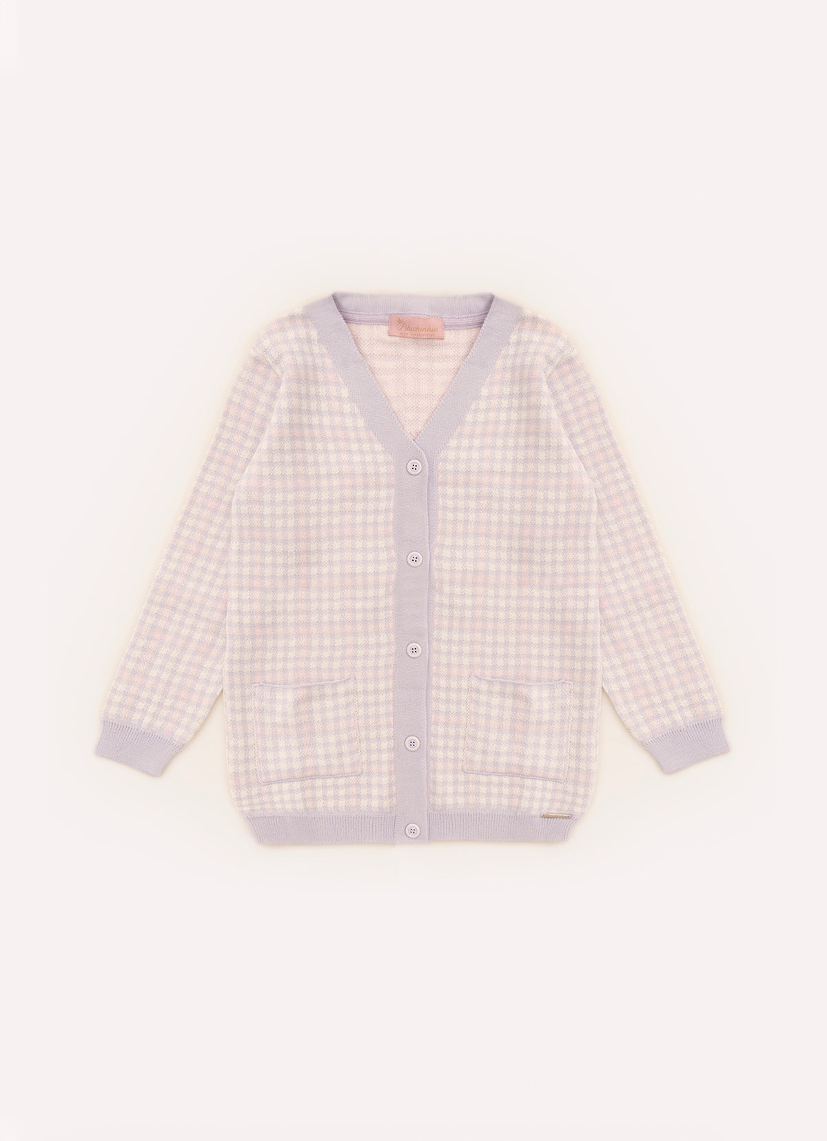 Maxi Casaco Tricot Xadrez Unicórnio Cristal