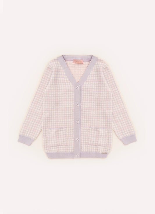 Maxi Casaco Tricot Xadrez Unicórnio Cristal