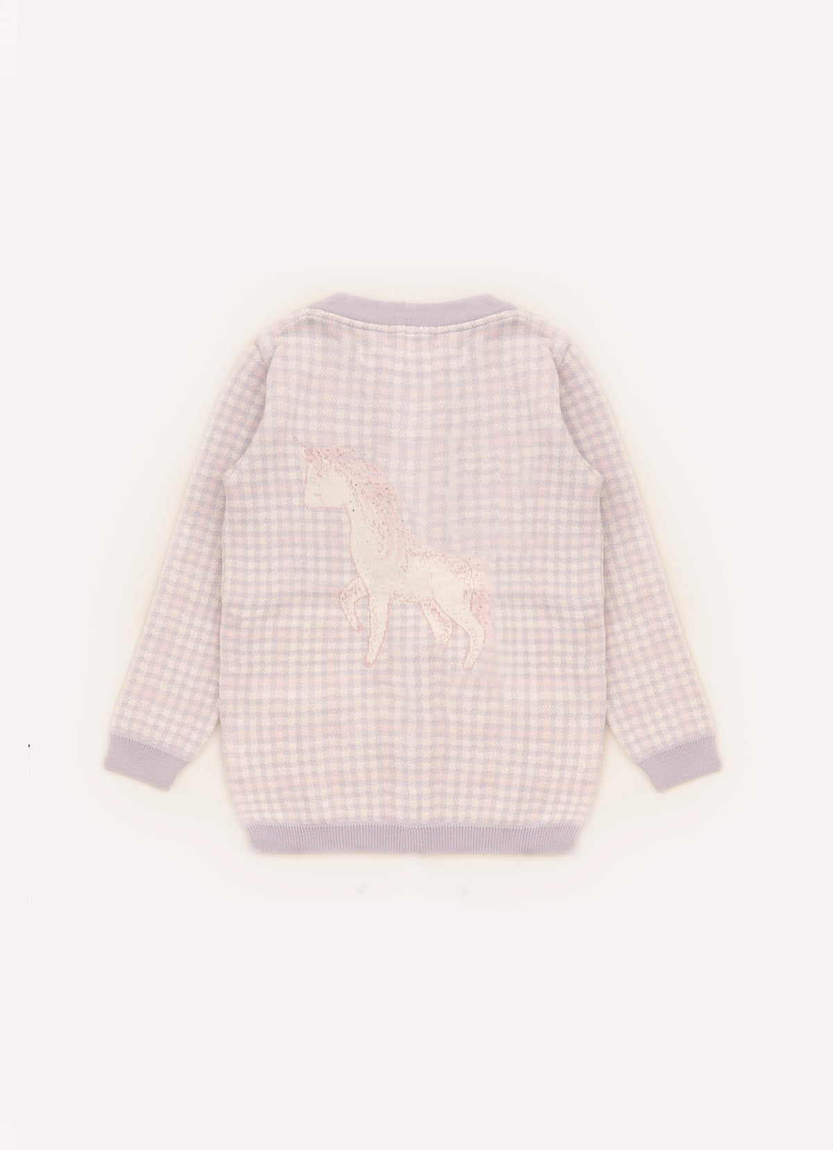 Maxi Casaco Tricot Xadrez Unicórnio Cristal