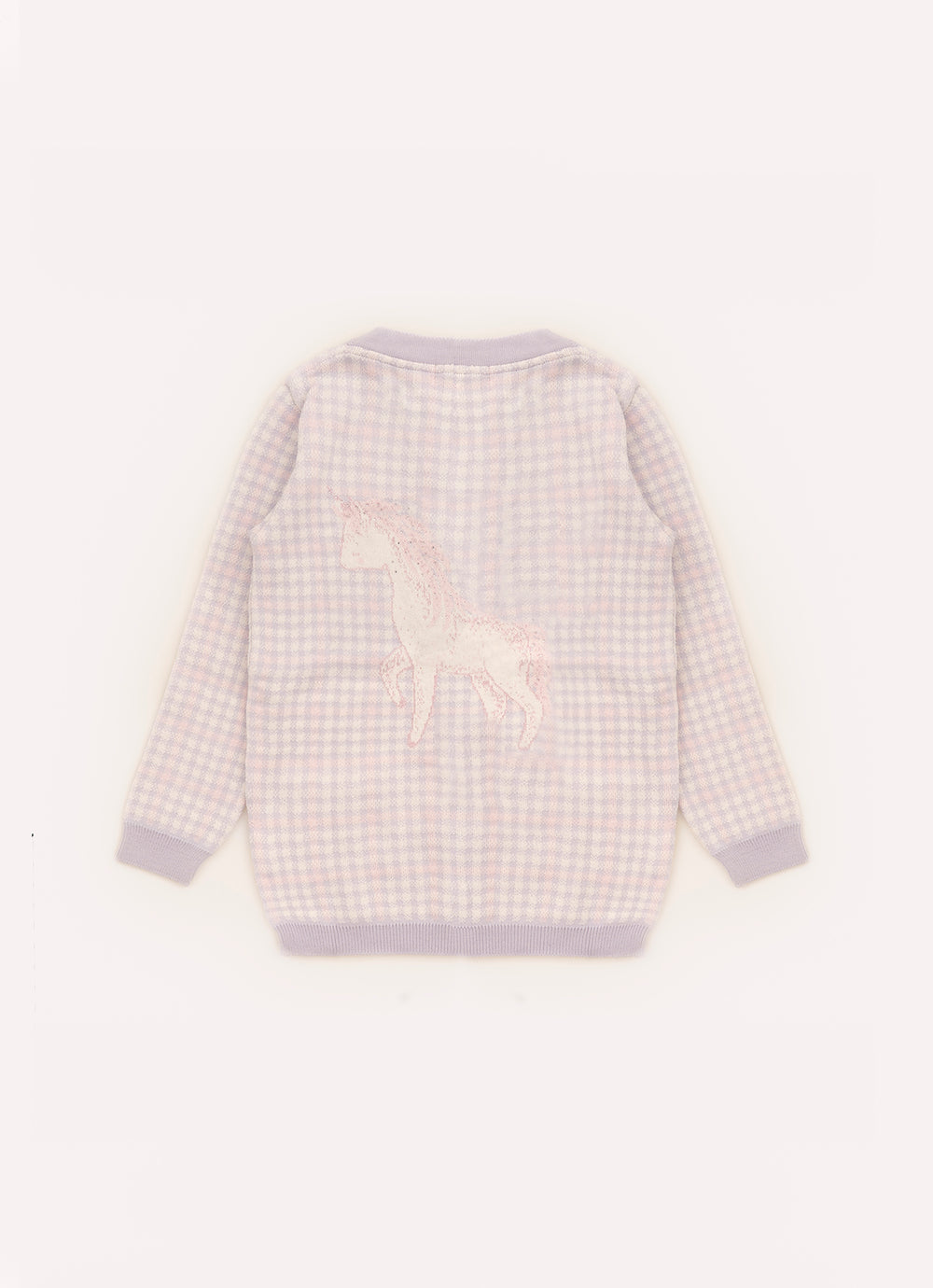 Maxi Casaco Tricot Xadrez Unicórnio Cristal