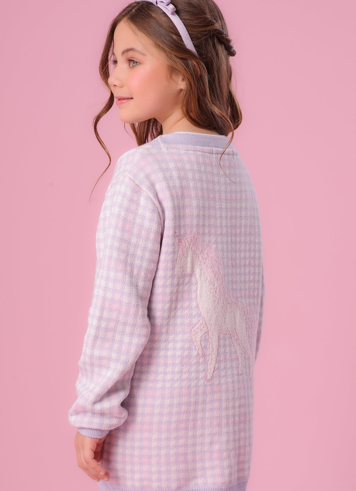 Maxi Casaco Tricot Xadrez Unicórnio Cristal