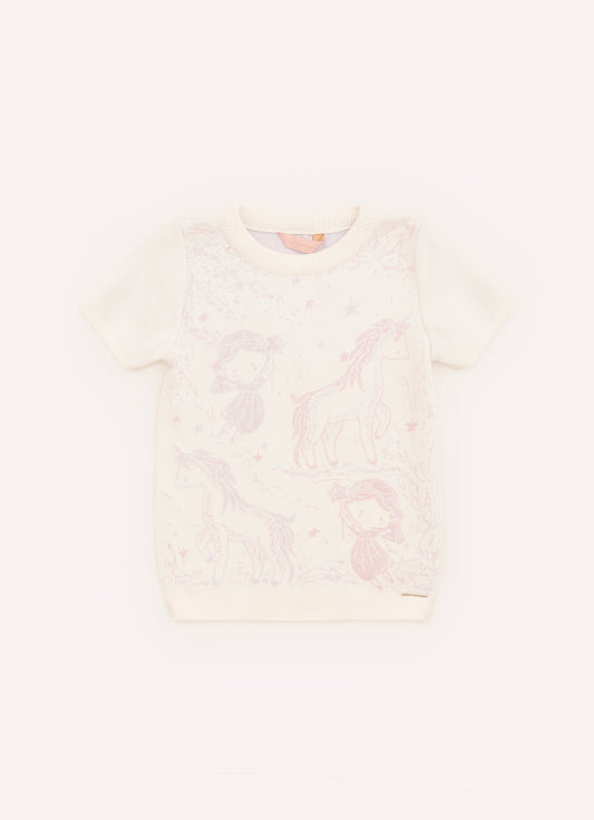 Blusa Tricot Fadas e Unicórnios Manga Curta