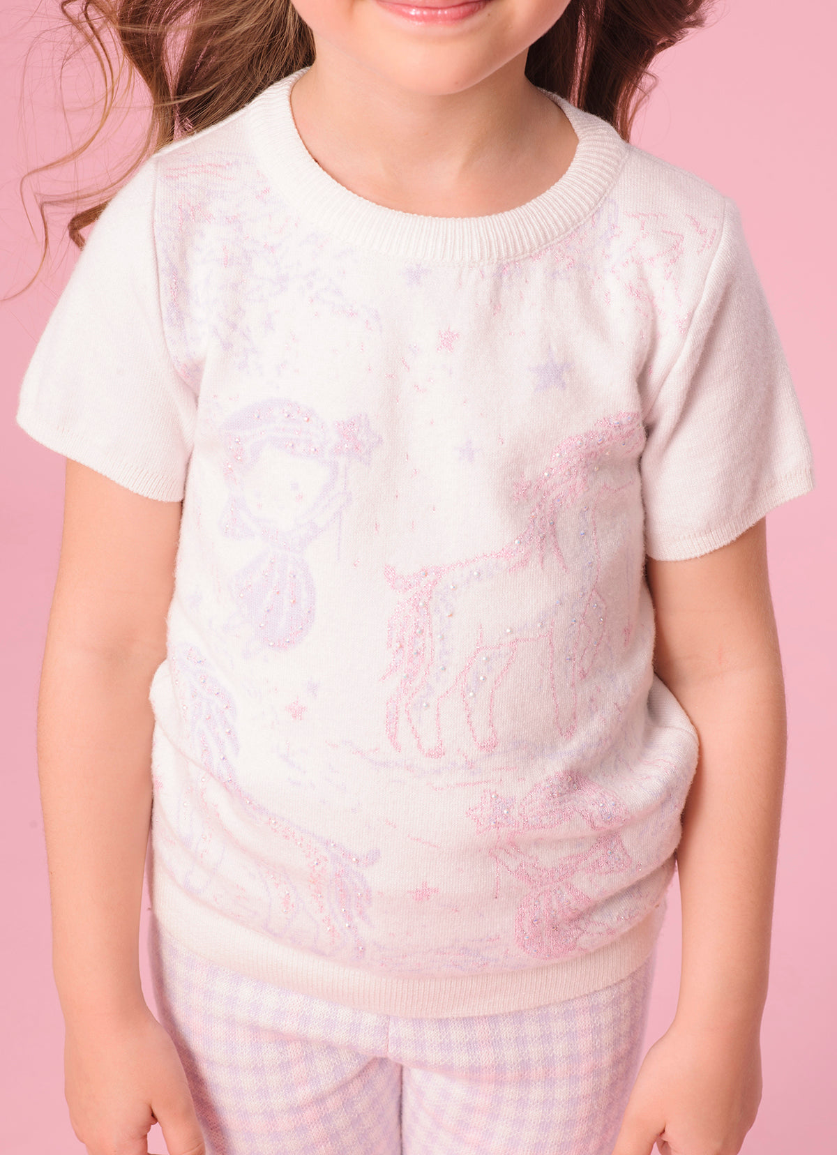 Blusa Tricot Fadas e Unicórnios Manga Curta