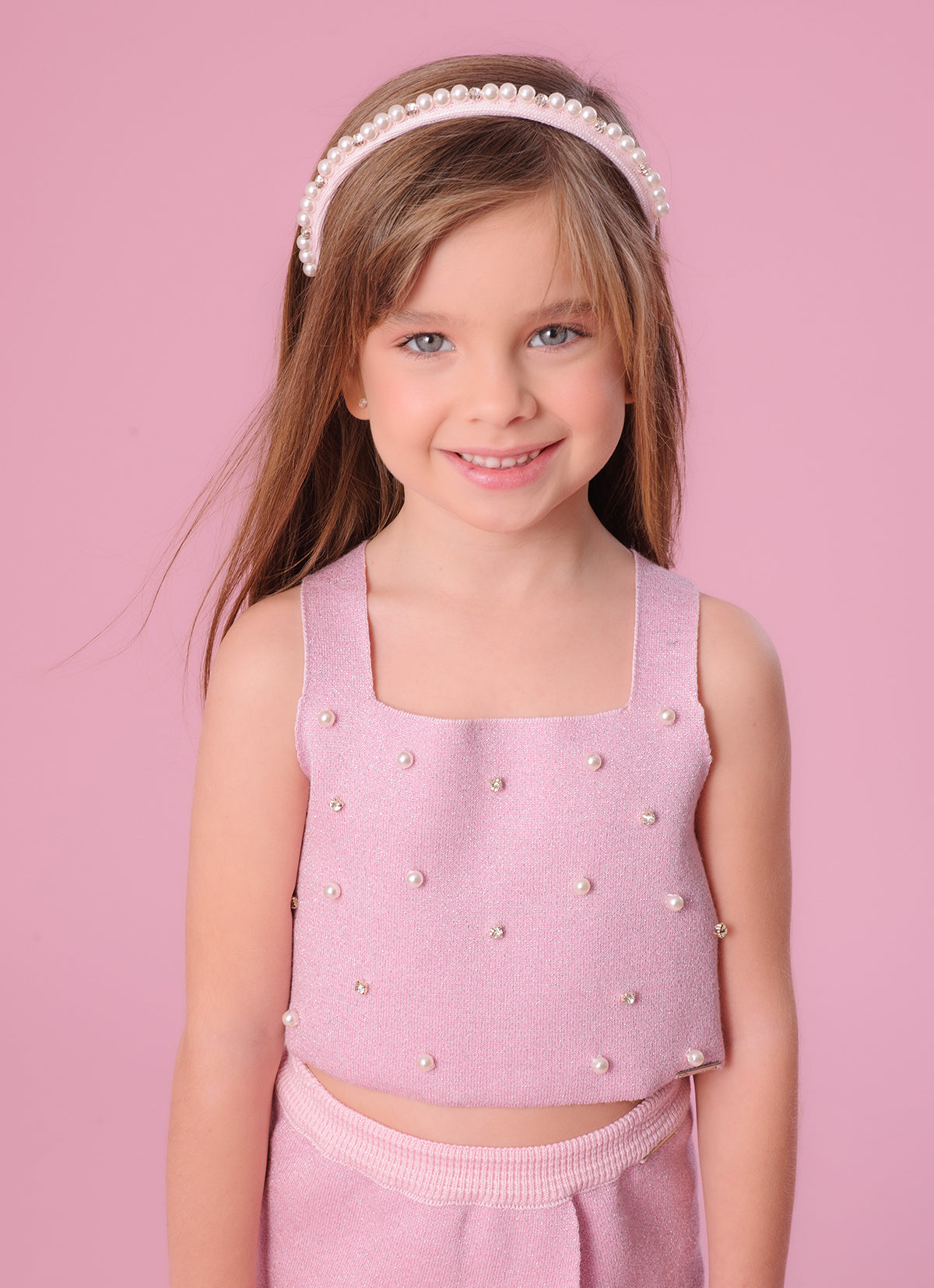 Regata Tricot Cropped Shine Bordado Pérolas e Cristais