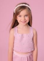 Regata Tricot Cropped Shine Bordado Pérolas e Cristais