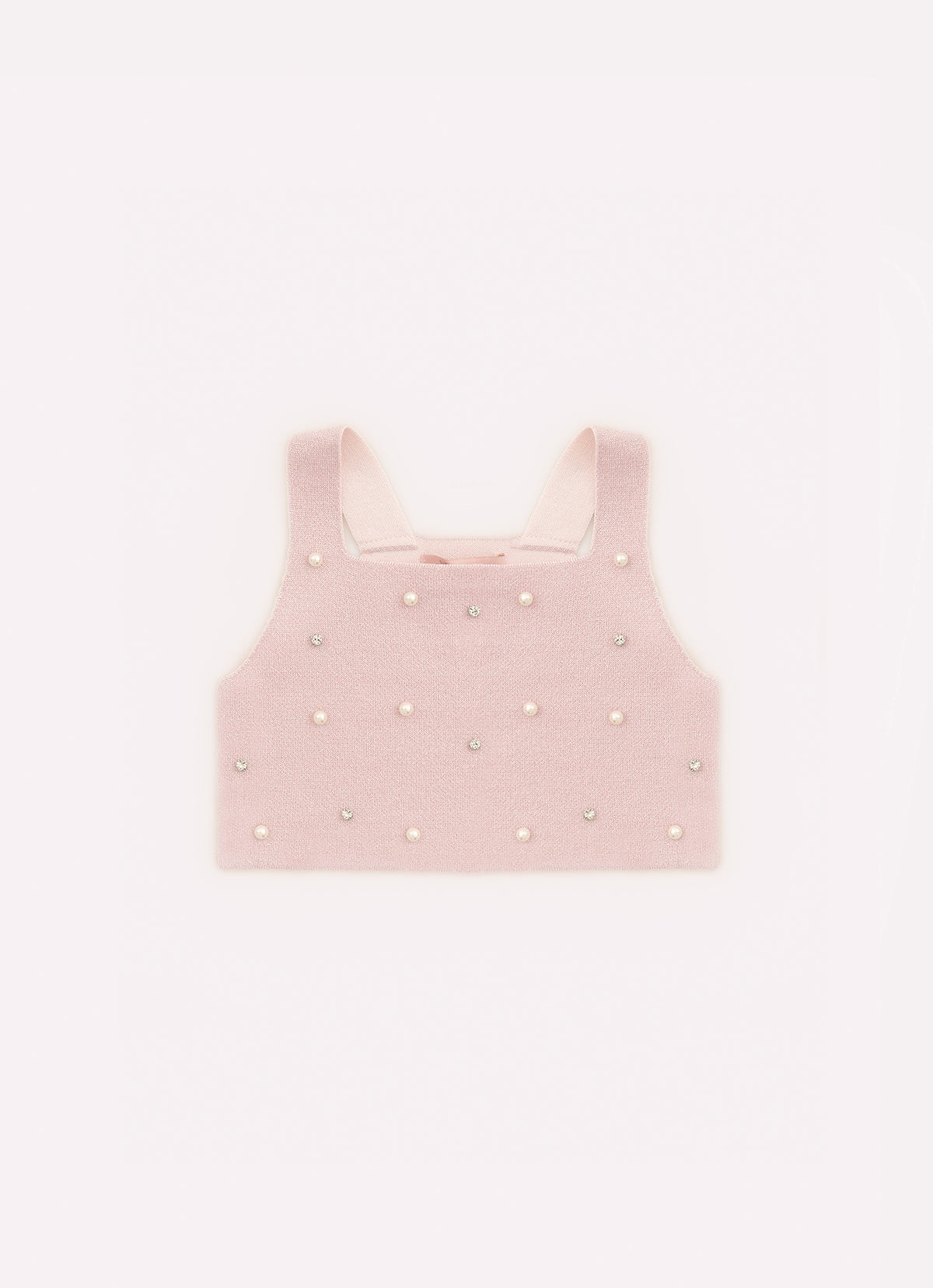 Regata Tricot Cropped Shine Bordado Pérolas e Cristais