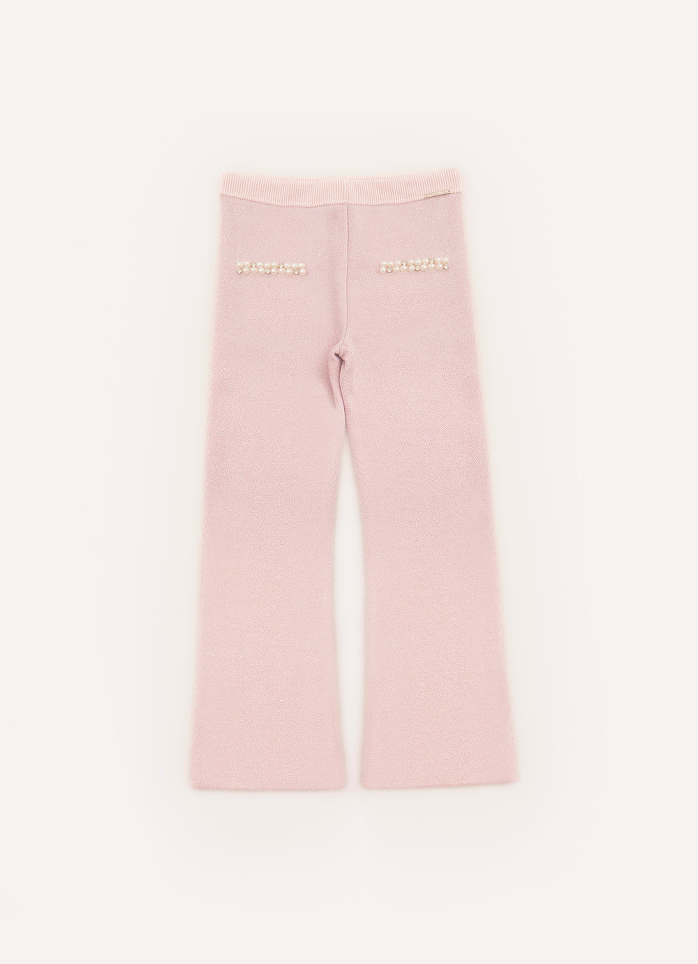 Calça Tricot Flare Brilho Bolsos Fakes Bordados