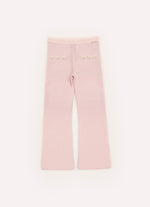 Calça Tricot Flare Brilho Bolsos Fakes Bordados