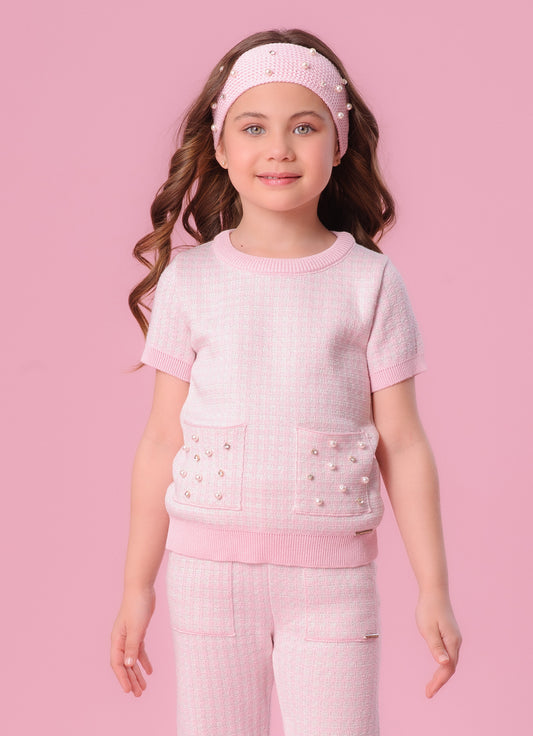 Blusa Tricot Mini Xadrez Bolsos Bordados