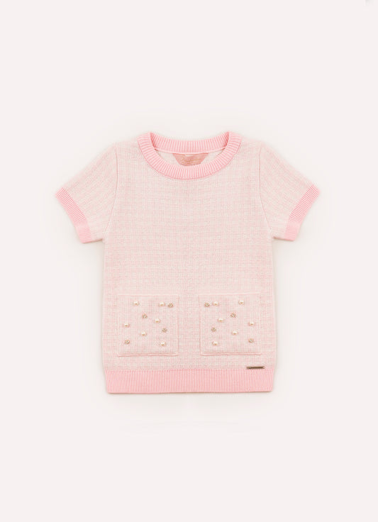 Blusa Tricot Mini Xadrez Bolsos Bordados