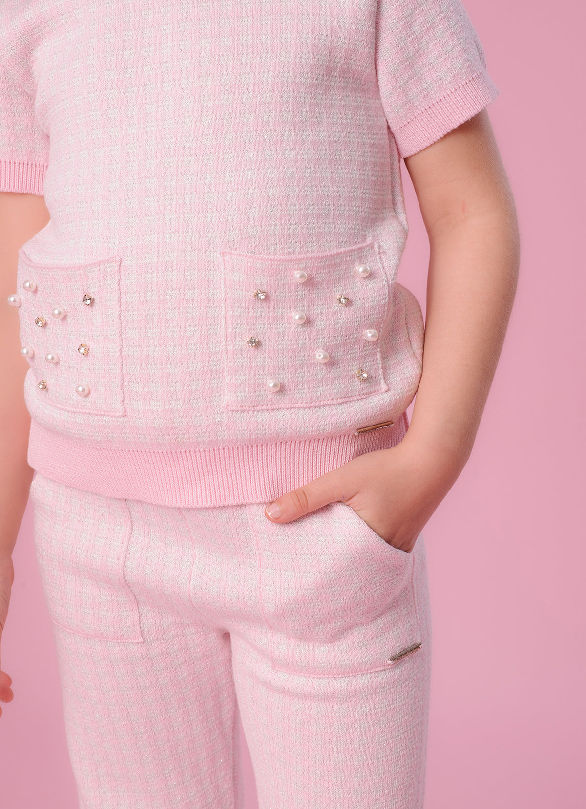 Blusa Tricot Mini Xadrez Bolsos Bordados