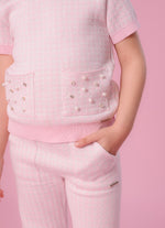 Blusa Tricot Mini Xadrez Bolsos Bordados