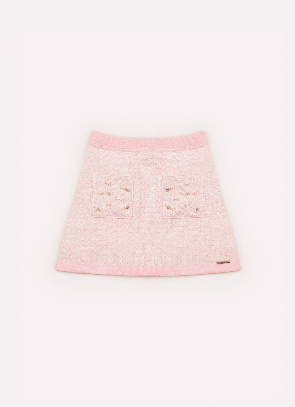 Saia Short Tricot Xadrez Brilho Bolsos Bordados