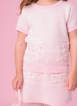 Saia Short Tricot Xadrez Brilho Bolsos Bordados