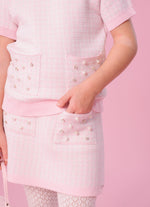 Saia Short Tricot Xadrez Brilho Bolsos Bordados