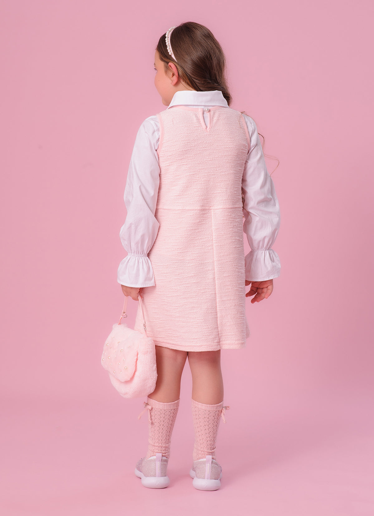 Vestido Tricot Regata Xadrez Brilho Bolsos Bordados