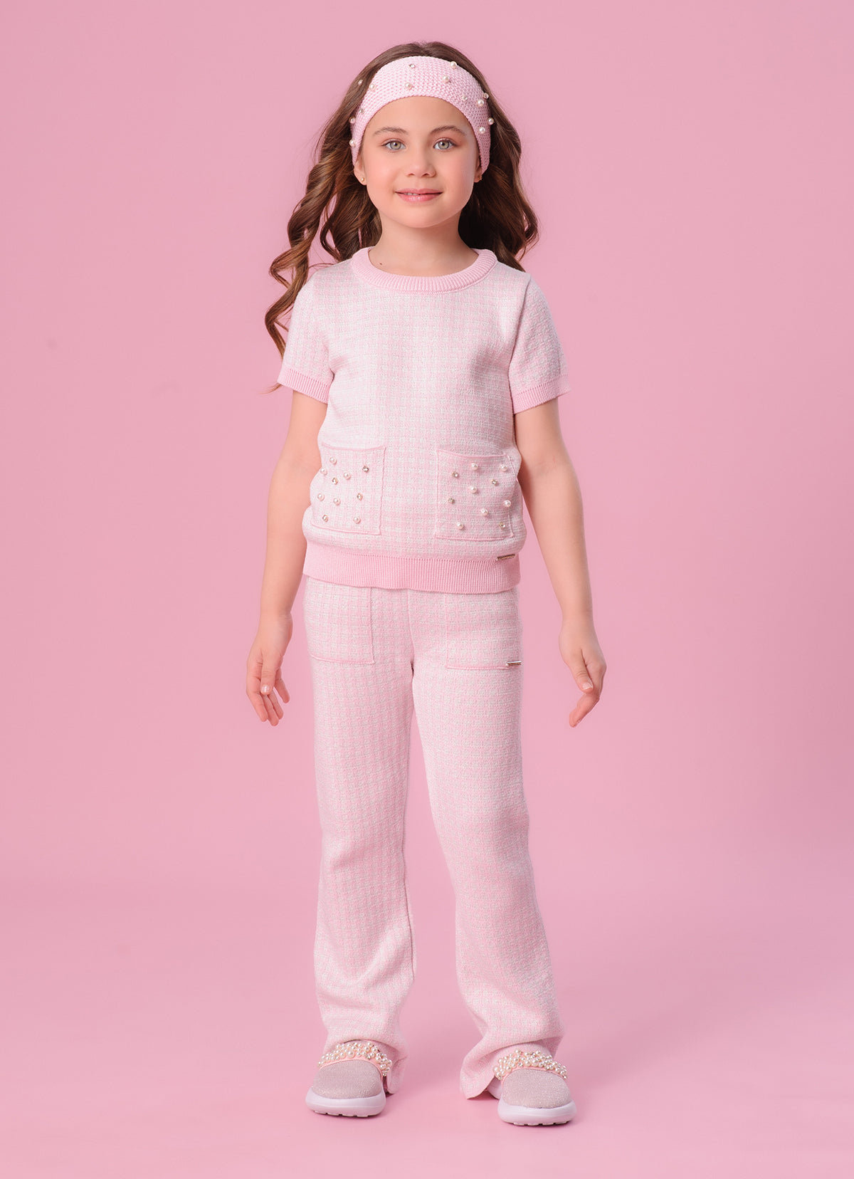 Calça Tricot Flare Xadrez Brilho
