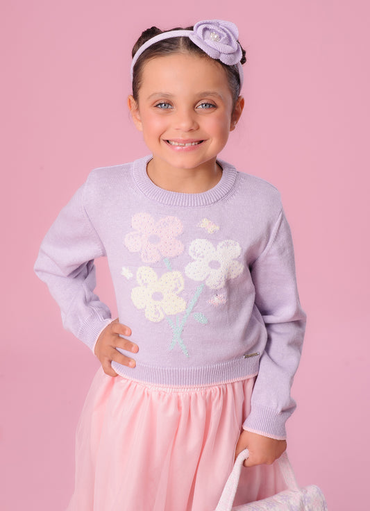 Blusa Tricot Cropped  Flores Cristal