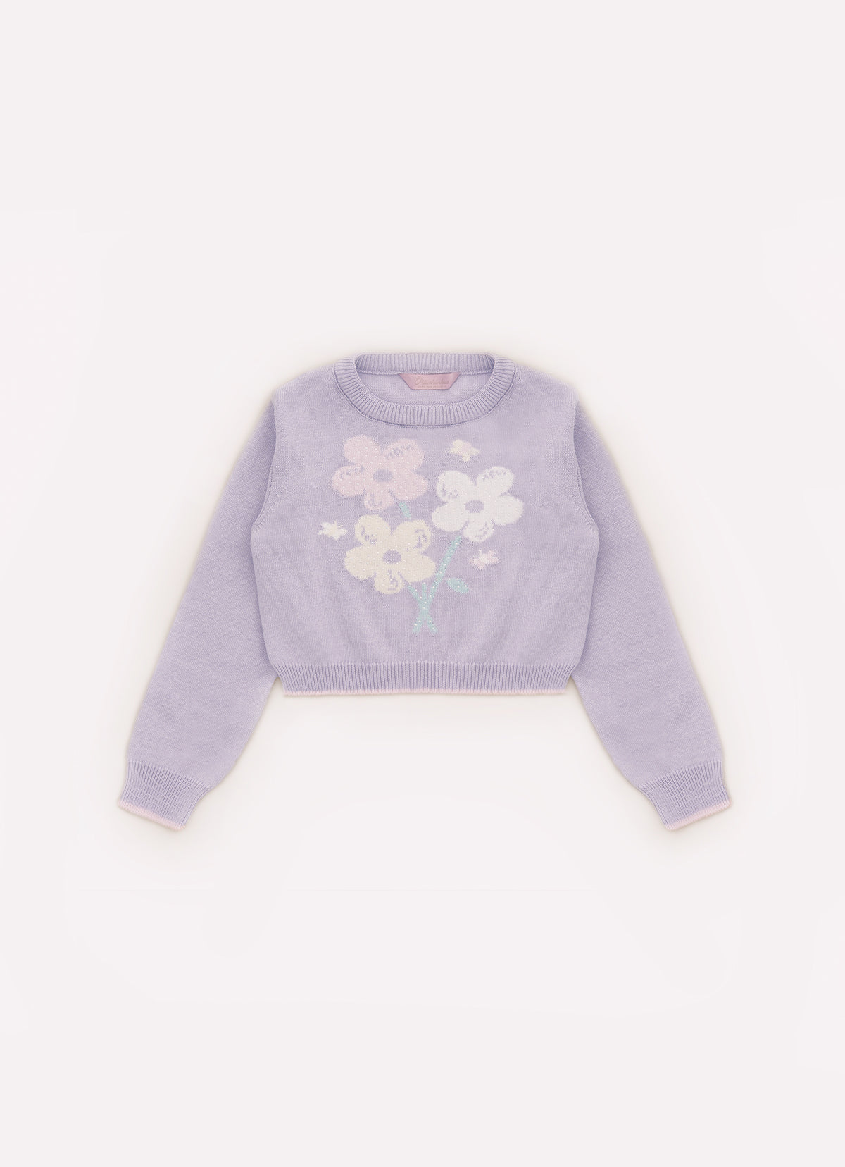 Blusa Tricot Cropped  Flores Cristal