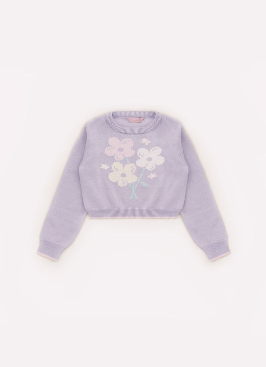 Blusa Tricot Cropped  Flores Cristal