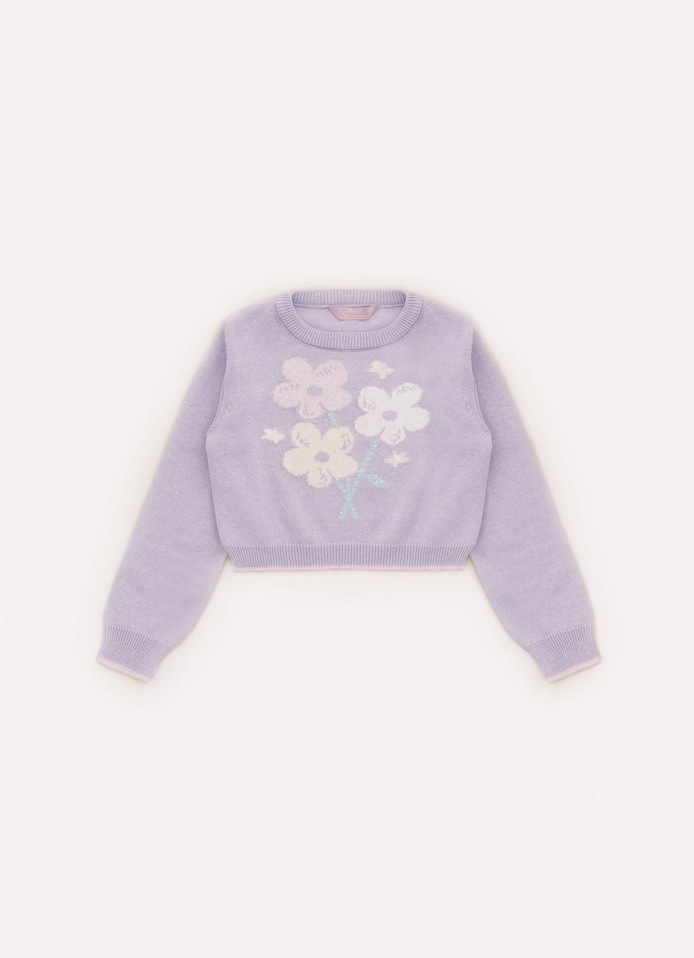Blusa Tricot Cropped  Flores Cristal