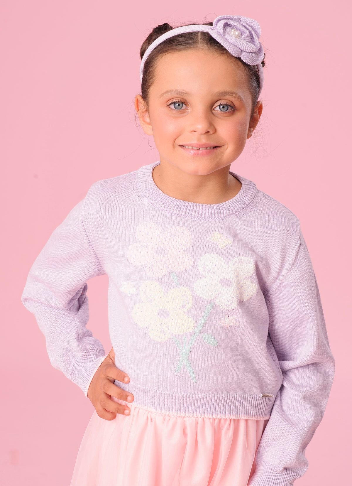 Blusa Tricot Cropped  Flores Cristal
