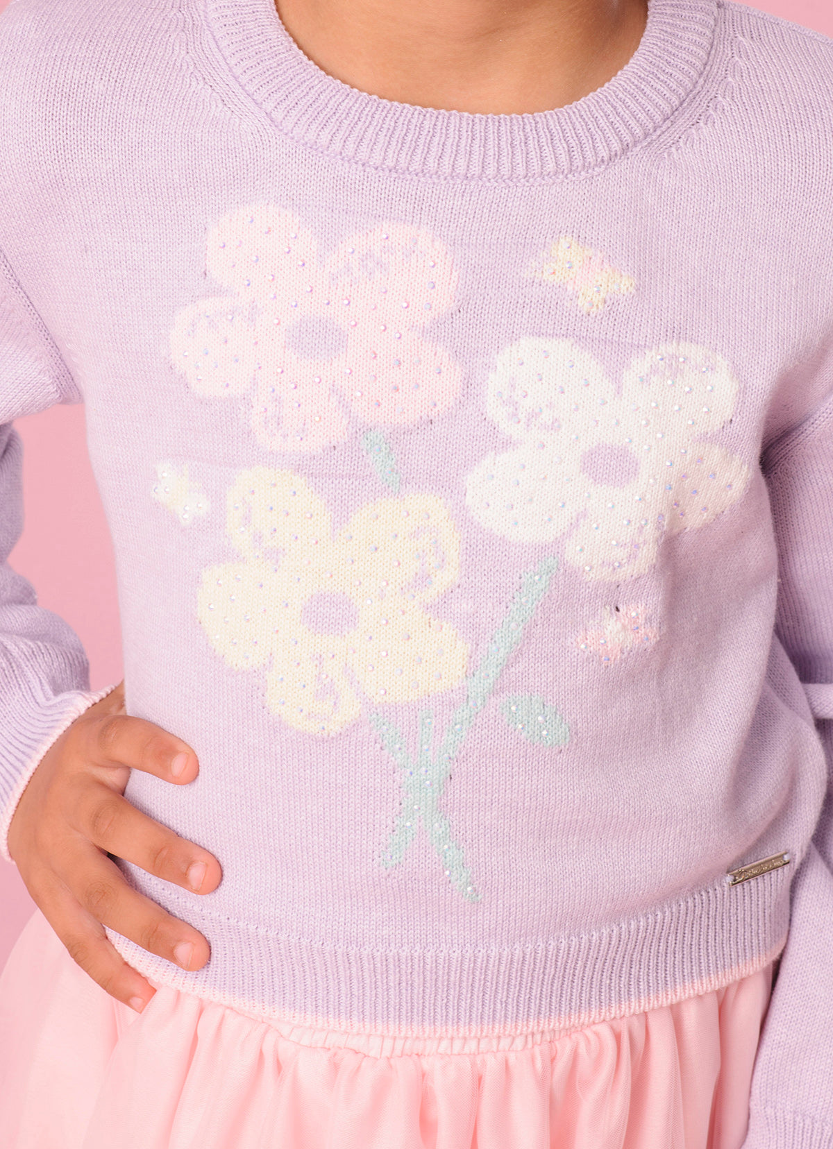 Blusa Tricot Cropped  Flores Cristal